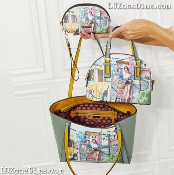 Nicole Lee USA 3-Piece Letter Print Texture Handbag Set